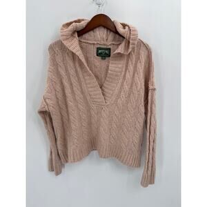 American Eagle Oversized Cable Knit Hoodie Pink Cozy Sweater Small